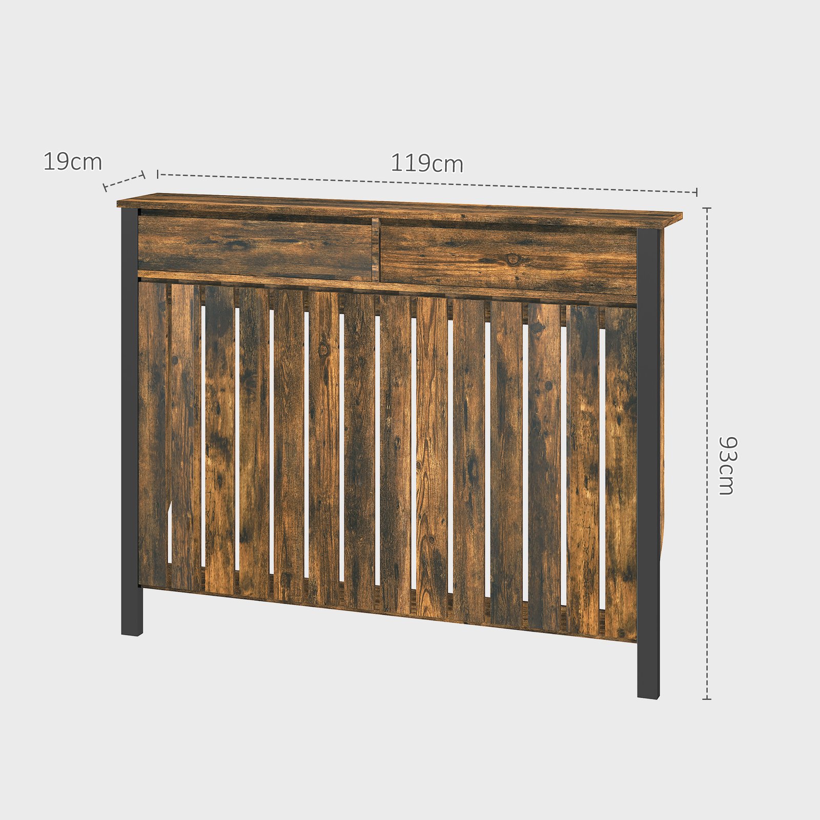 HOMCOM 93 x 119cm Rustic-Look Radiator Cover - Brown/Black - Image 3