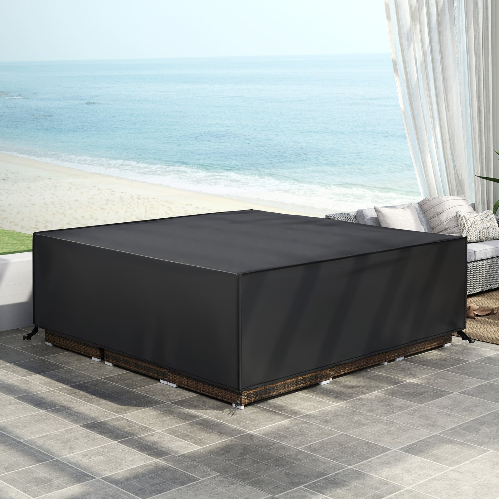 Outsunny Large Patio Garden Furniture Set Cover 600D Oxford Square Waterproof, 230 x 230 x 70 cm, Black - Image 9