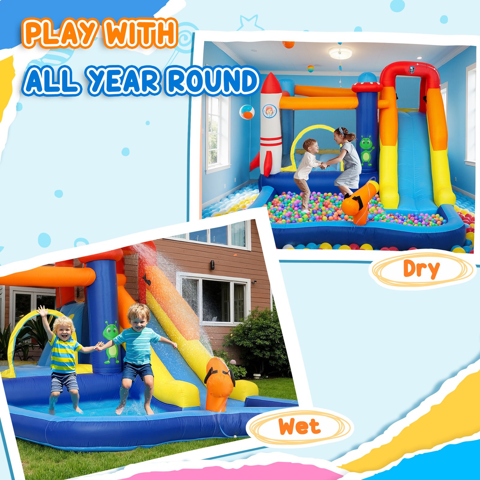 AIYAPLAY 5 in 1 Bouncy Castle for Children with 550W Blower, Water Slide, Splash Pool, Jumping Area, Climbing Wall, Cannon - Image 8
