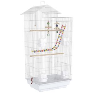 PawHut Bird Cage for Budgies, Finches, Canaries w/ Accessories, Toys, Tray, White