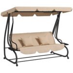 Outsunny Three-Person garden Swing Chair, with Adjustable Canopy – Light Brown