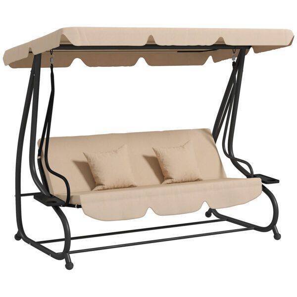 Outsunny Three-Person garden Swing Chair, with Adjustable Canopy – Light Brown
