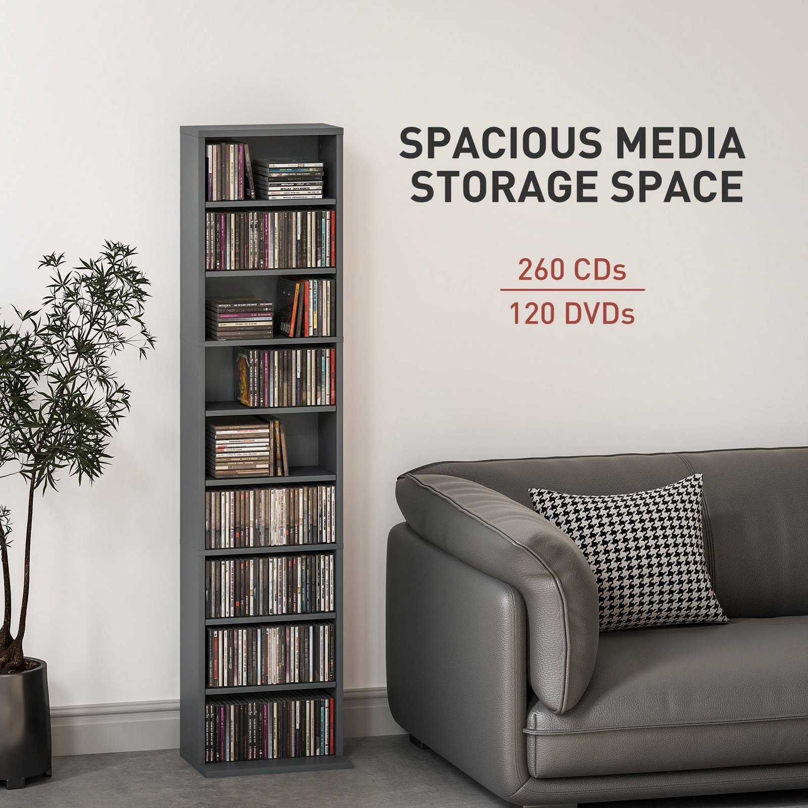 HOMCOM 260 Narrow CD Storage Unit - Grey - Image 4