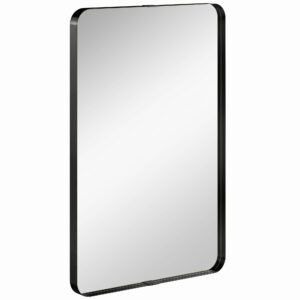 HOMCOM Rectangular Wall Mirror, 90 x 60 cm Wall Mounted Bathroom Mirror with Aluminium Alloy Frame and Tempered Glass, Black
