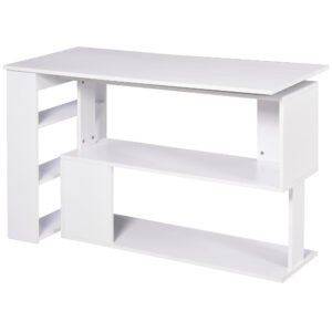 HOMCOM Corner Computer Desk, L Shaped Desk with 360° Rotating Bookshelf, 120L x 110W x 74.5H cm, White