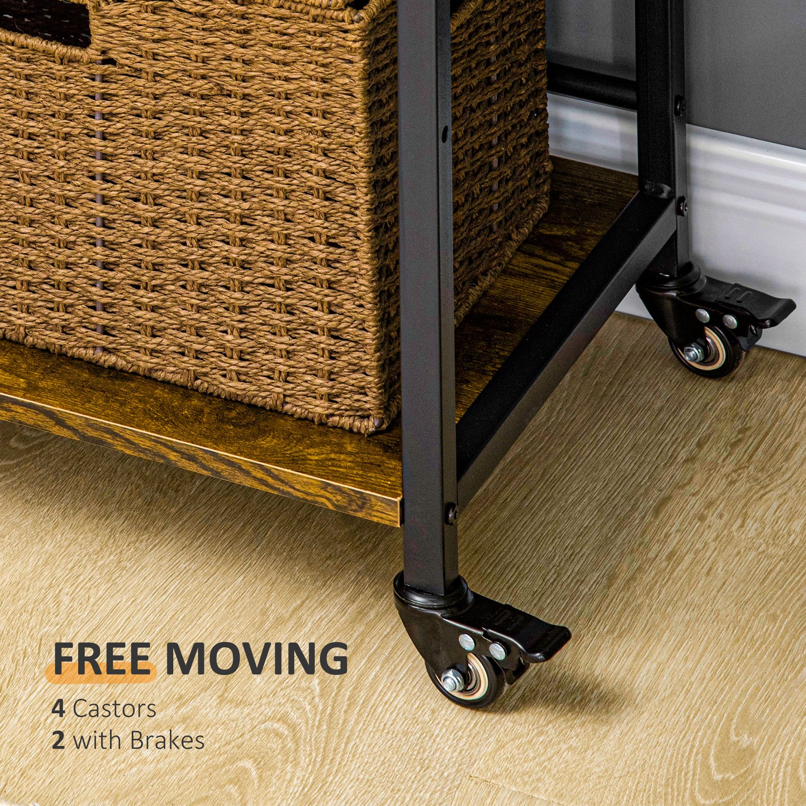 HOMCOM 3-Tier Printer Stand, Utility Cart, Rolling Trolley with Adjustable Shelves with Lockable Wheels for Home Office, Rustic Brown - Image 7