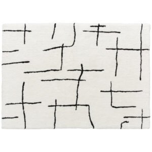 HOMCOM Modern Fluffy Area Rug, Geometric Pattern Washable Rug, Soft High Pile Floor Carpet for Living Room, Bedroom, Dining Room, Home Office, 170 x 120 cm, Cream