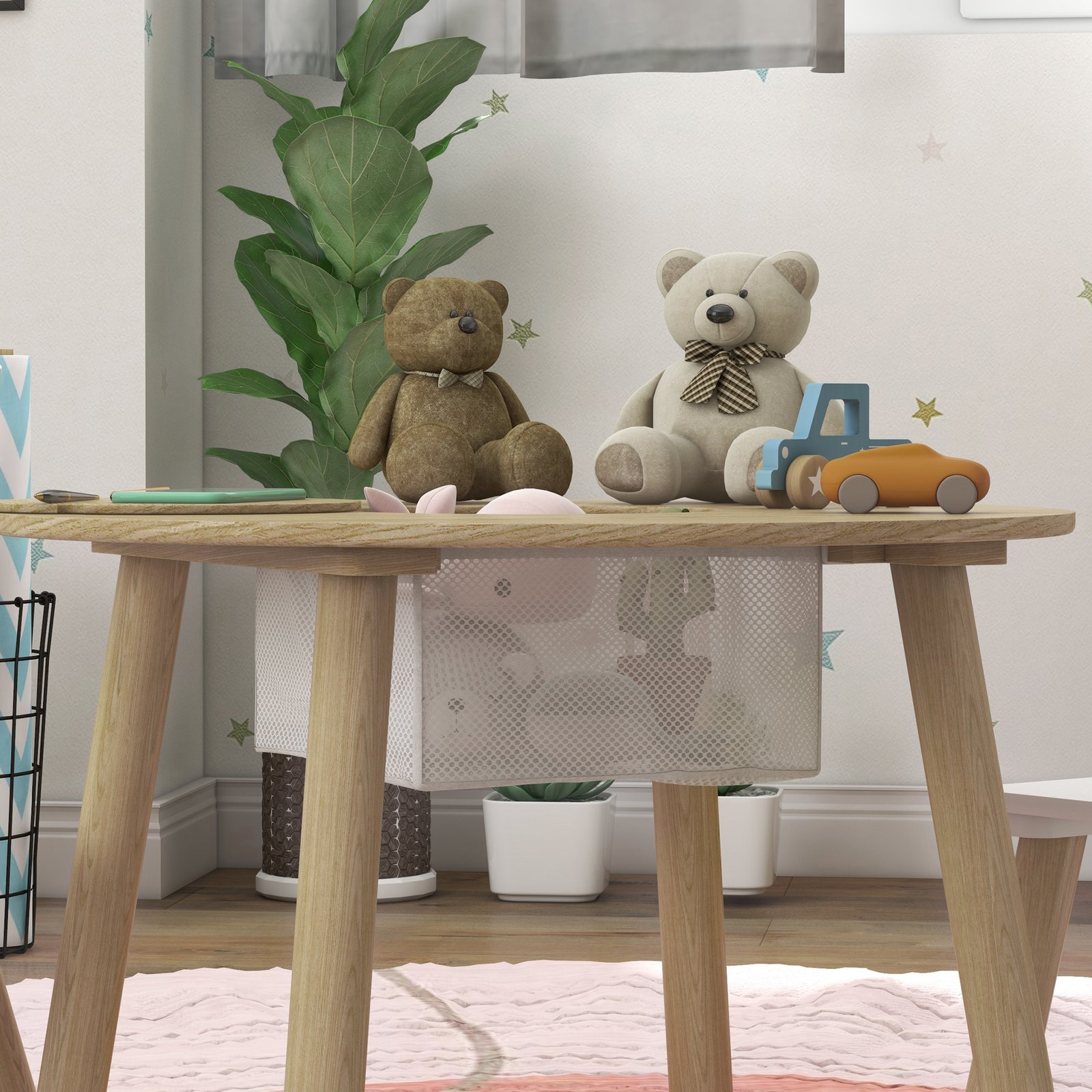 AIYAPLAY 3-Piece Kids Activity Table Set with Centre Mesh Bag, Bear-Shaped Backrest, for Arts and Crafts, Reading, Dining - Image 7