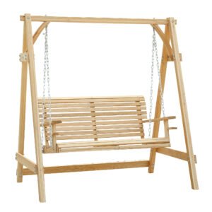 Outsunny 2 Seater Garden Swing Seat, Wooden Swing Chair Bench with Cup Holders for Outdoor Porch Patio, Natural
