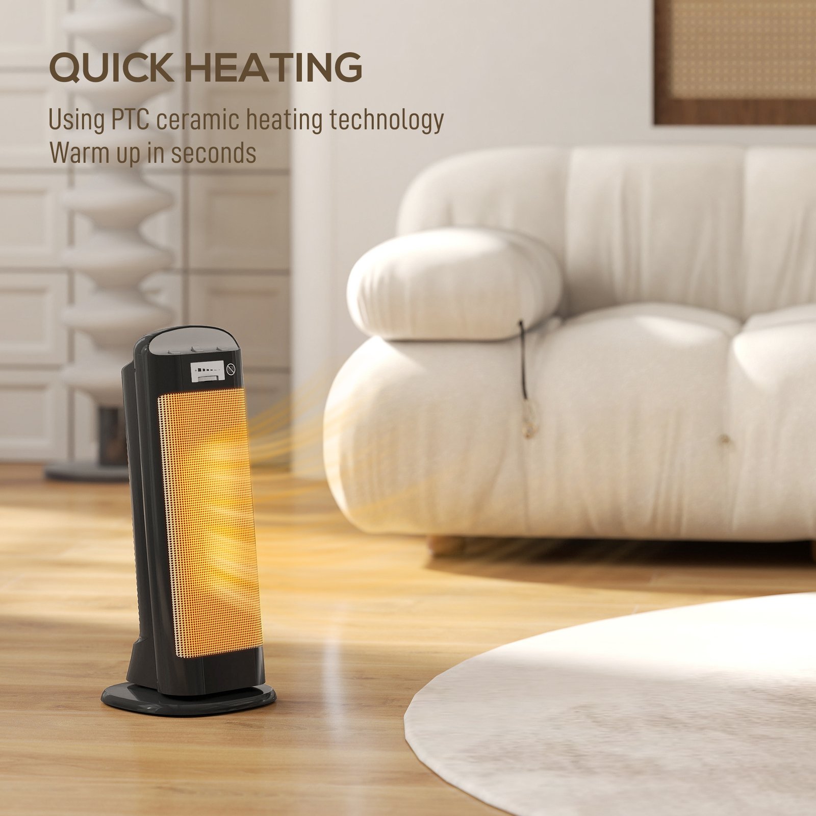 HOMCOM Ceramic Space Heater, 2000W Fan Electric Heater with 4 Modes, Adjustable Thermostat, 55° Oscillation, Tip-Over and Overheat Protection for Bedroom, Home Office, Black - Image 4