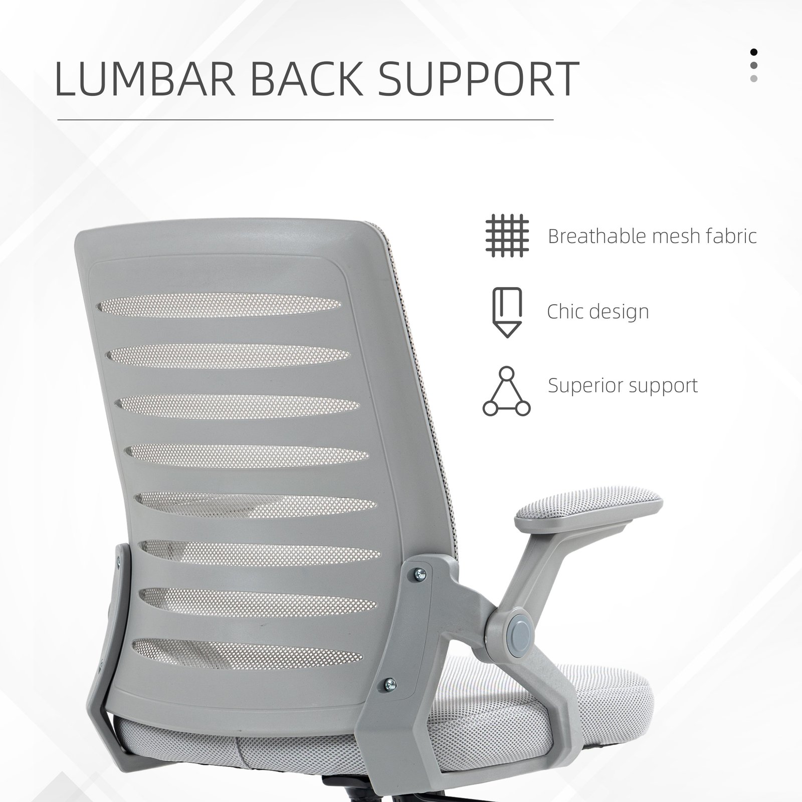 Vinsetto 44-53.5cm Adjustable Height Work Chair, with Mesh Back - Grey - Image 6
