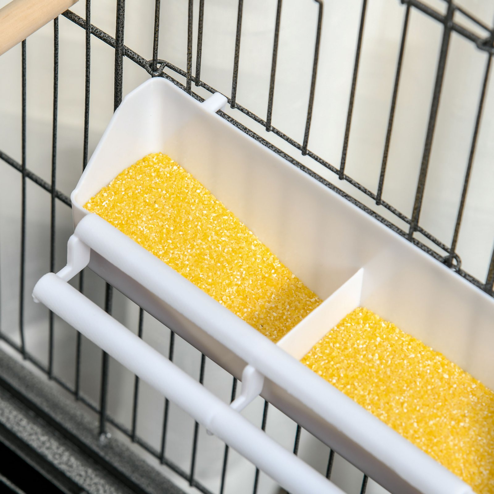 PawHut Large Bird Cage Budgie Cage for Finch Canaries Parakeet with Rolling Stand, Slide-out Tray, Storage Shelf, Food Containers, Dark Grey - Image 9