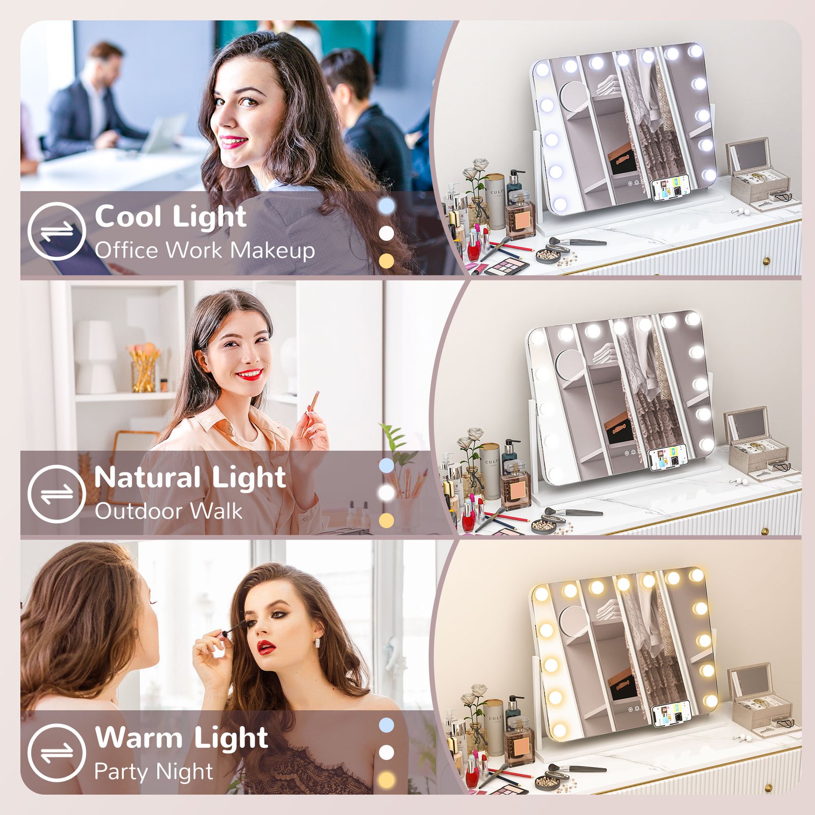 HOMCOM 14 LED bulb Tabletop Makeup Mirror, with Adjustable Settings - Image 4