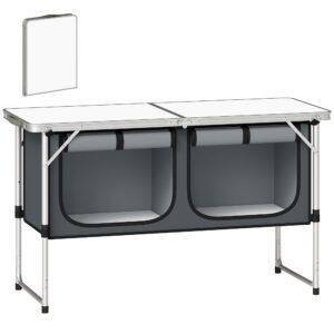 Outsunny Camping Cupboards Folding Portable Aluminium Camp Cook Station with Storage Cupboard for Outdoor BBQ