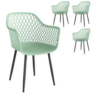 Outsunny Garden Chairs Set of 4, Garden Dining Chairs with Cut Out Diamond Back and Armrests for Patio, Balcony, Terrace, Green