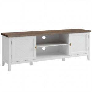 HOMCOM TV Stand for TVs up to 42 Inch, Farmhouse Entertainment Center with 2 Open Shelves, 2 Cabinets and Thick Top