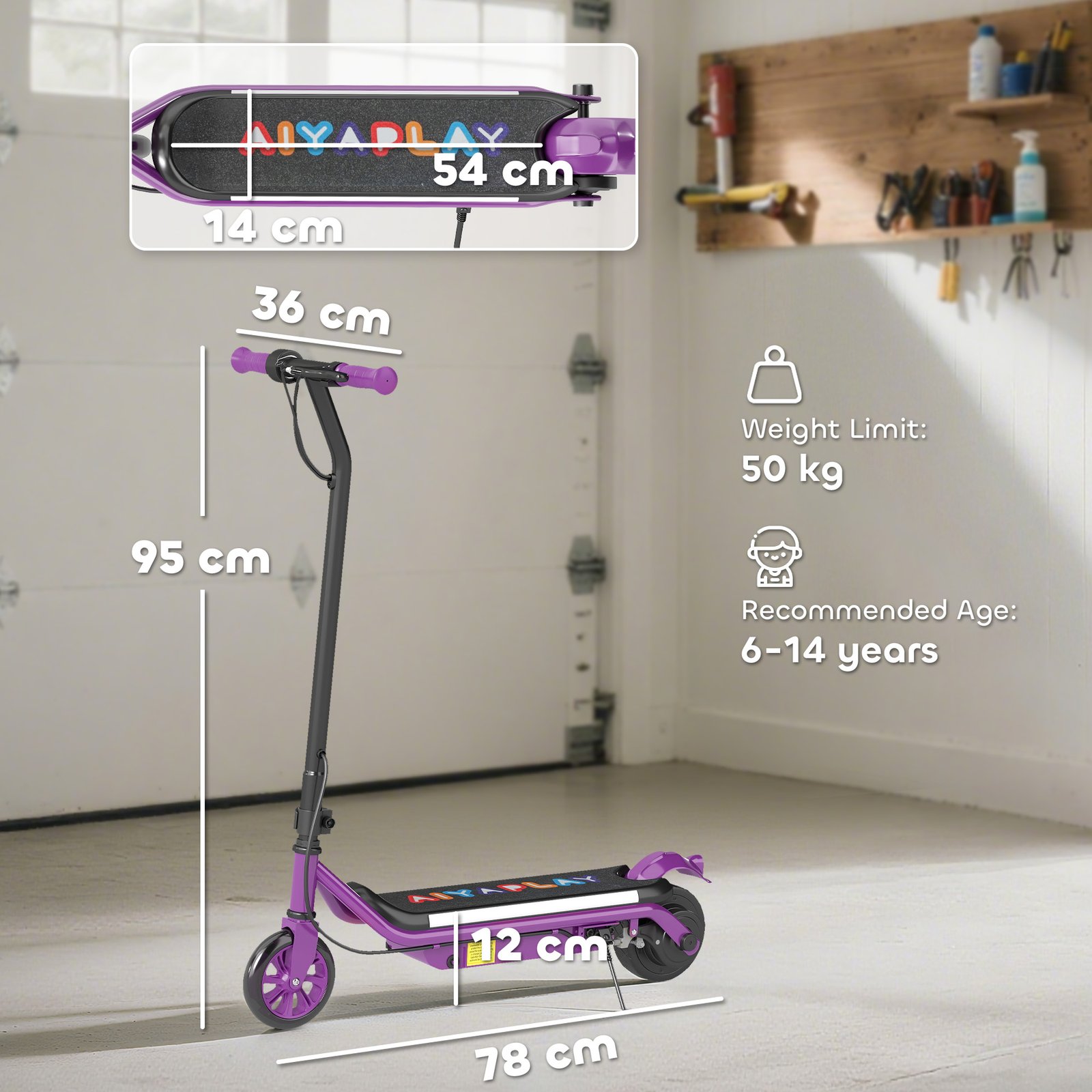 AIYAPLAY Electric Scooter for Kids Aged 6-14 Years, with Colourful Lights, Purple - Image 3