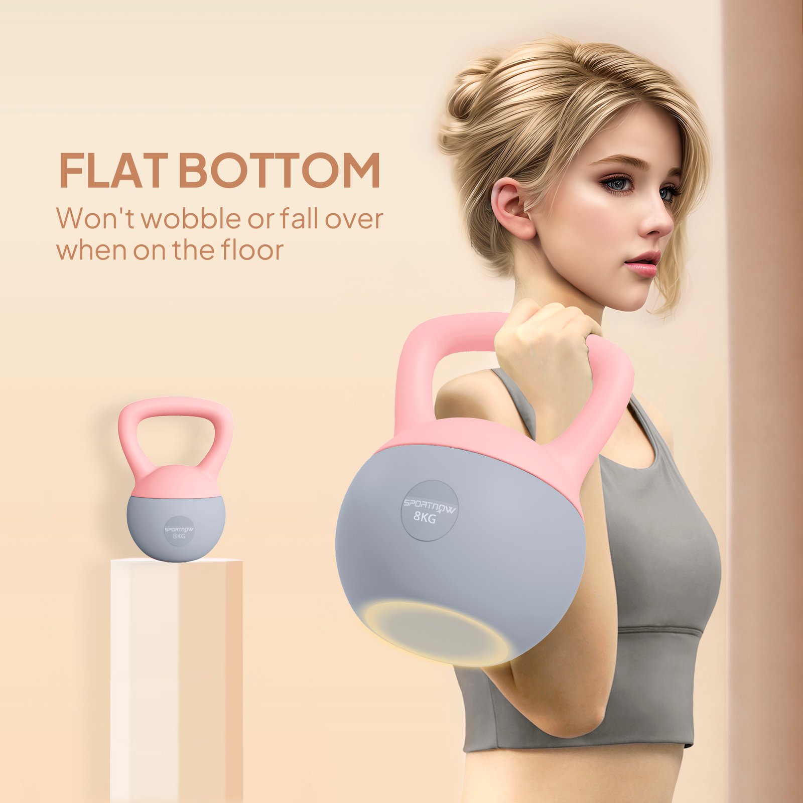 SPORTNOW 8KG Soft Kettlebell, Kettlebell with Non-Slip Handle for Home Gym, Weight Lifting, Strength Training, Pink/Grey - Image 6