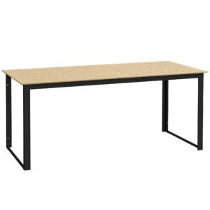 Outsunny Garden Table for 6 People, 175 x 78 x 75 cm Rectangle Outdoor Dining Table with Slatted Top, Metal Frame, for Balcony, Deck, Teak