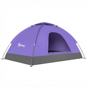 Outsunny 2 Person Camping Tent, Dome Tent with Zipped Doors, Storage Pocket, Portable Handy Bag, Light Purple