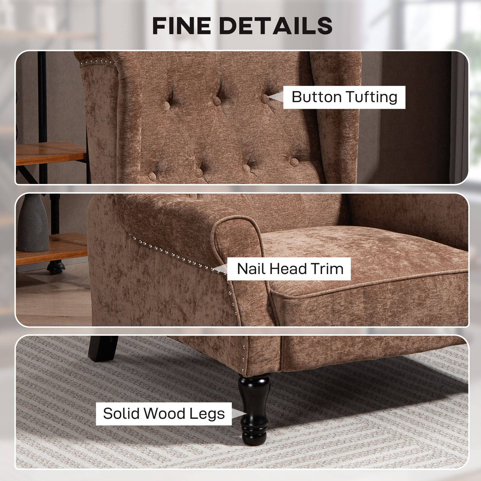 HOMCOM 150° Reclining Vintage Armchair, with footrest - Brown - Image 6