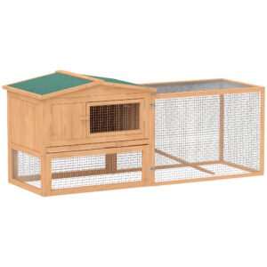 Pawhut Wooden Rabbit Hutch Guinea Pig hutch House 2 Tier with Rabbit Run for Outdoor Garden Backyard, Natural