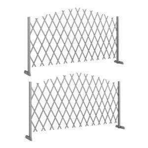 Outsunny 2 Pack Expanding Fence Panels, Wooden Freestanding Garden Fence with Stable Feet, 180 x 30 x 103cm, Dark Grey