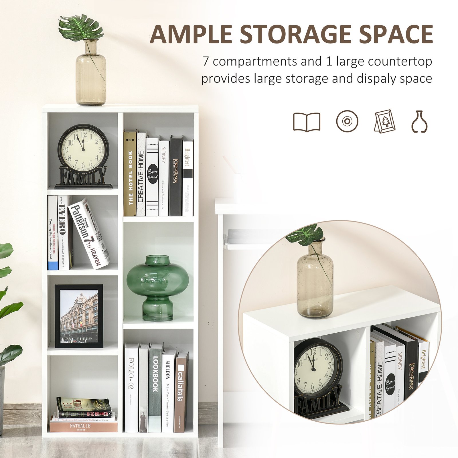 HOMCOM Seven-Cube Bookcase - White Wood Effect - Image 5
