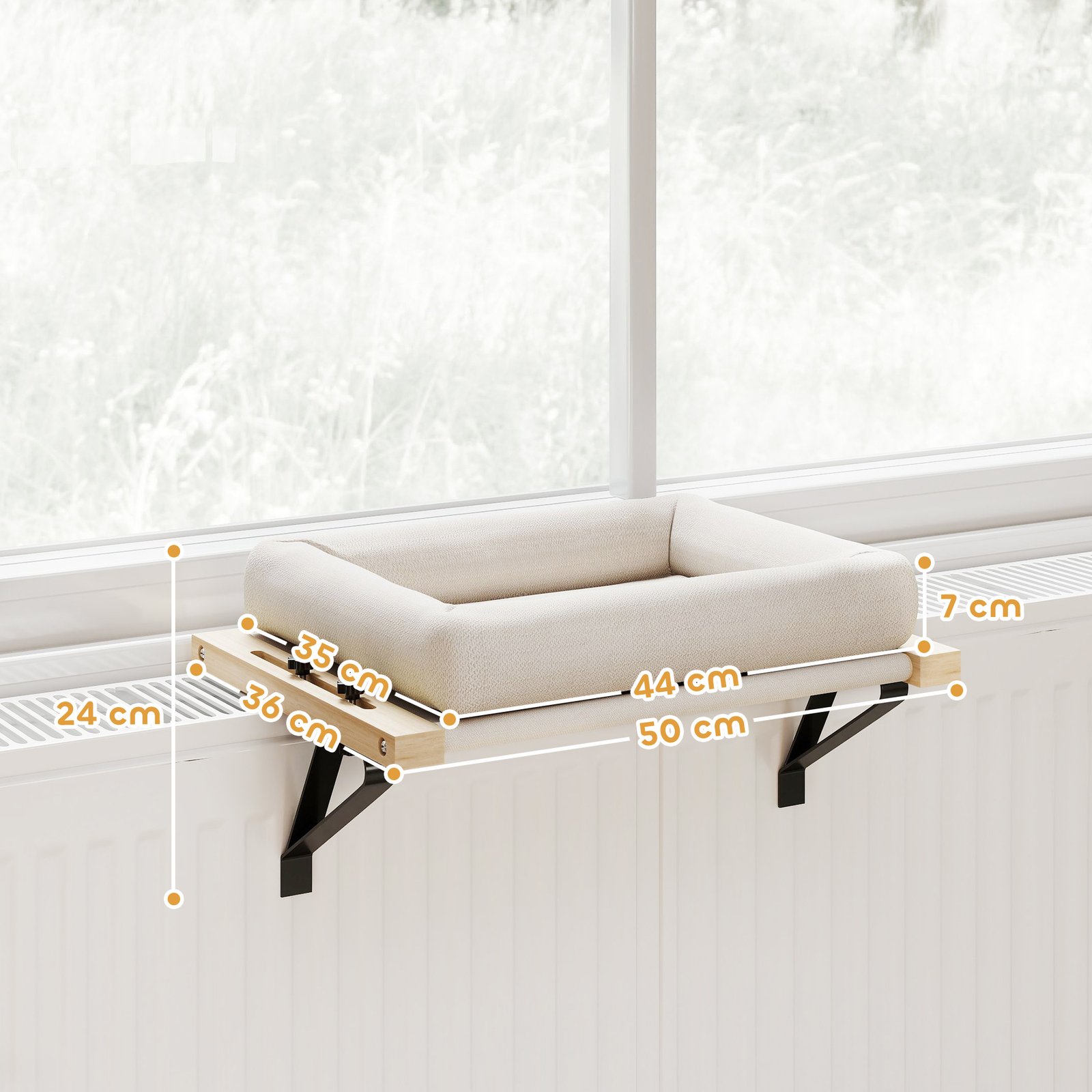 PawHut Cat Radiator Bed, Adjustable Hanging Cat Hammock with Removable and Washable Cushion for Indoor Cats, Cream White - Image 3