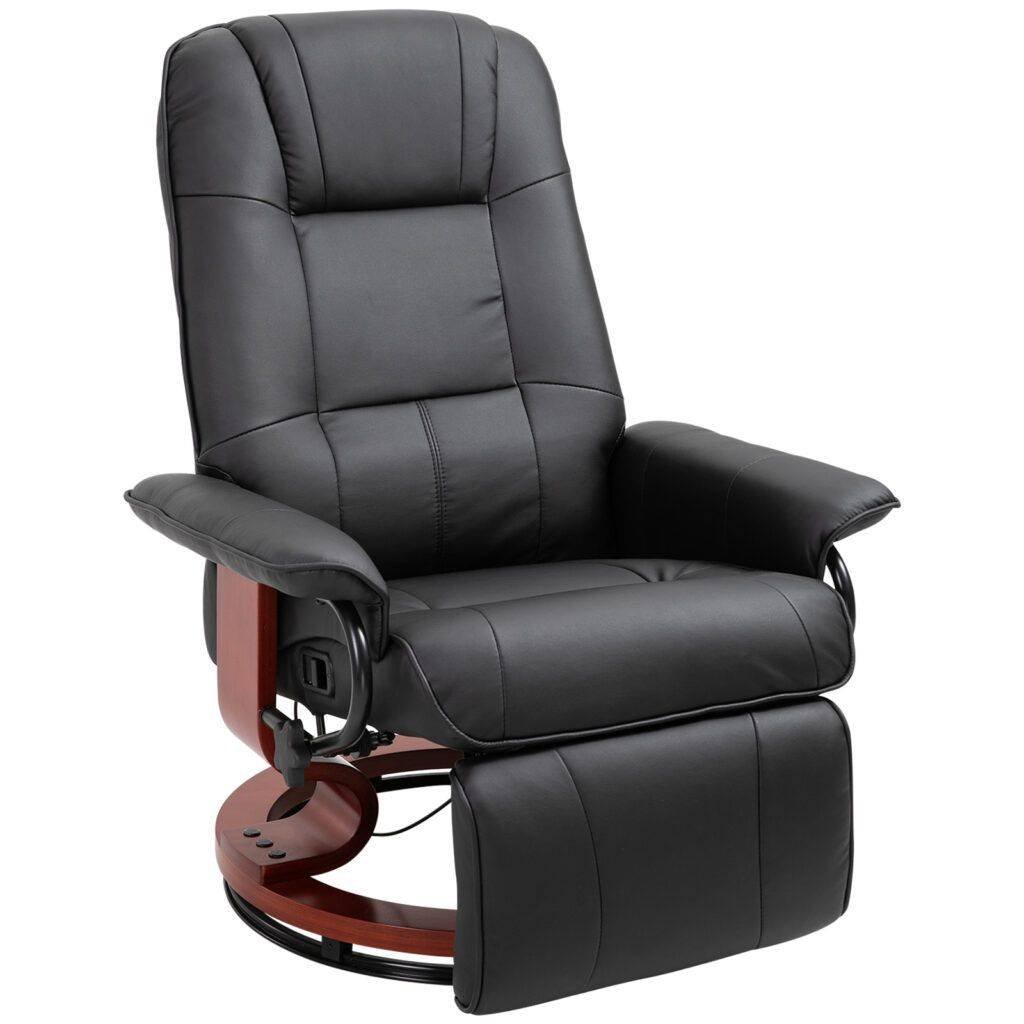 HOMCOM Reclining Swivel Chair, with Footrest – Black