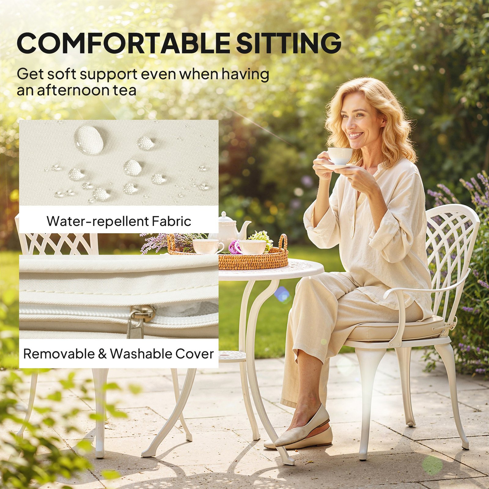 Outsunny Three-Piece Cast Aluminium Bistro Set - White - Image 5
