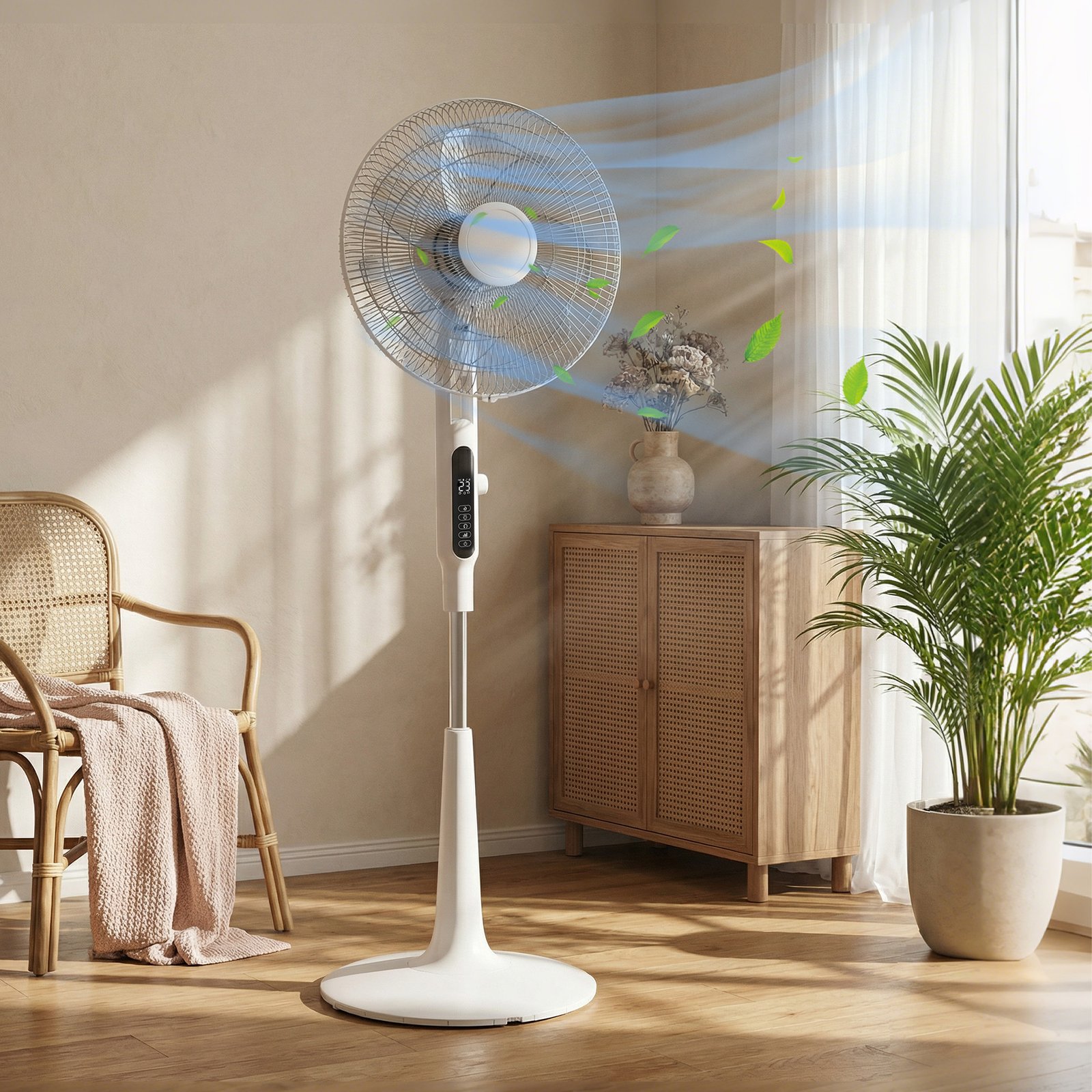 HOMCOM Three Mode Pedestal Fan, with Insect Repellant Box and LED Panel - White - Image 2