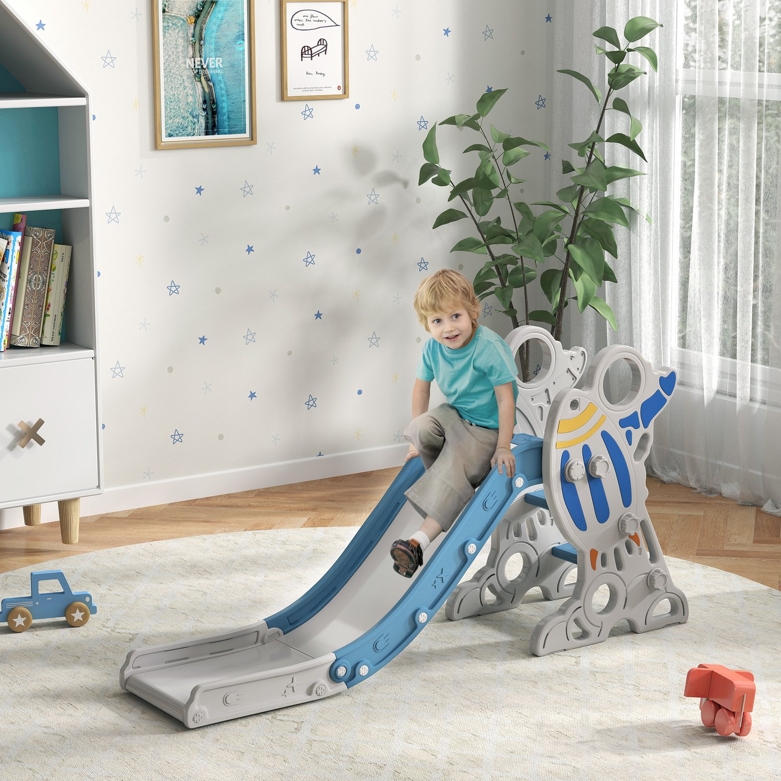 AIYAPLAY Space-Themed Baby Slide, Indoor Freestanding Kids Slide, for Ages 1.5-3 Years - Blue - Image 2