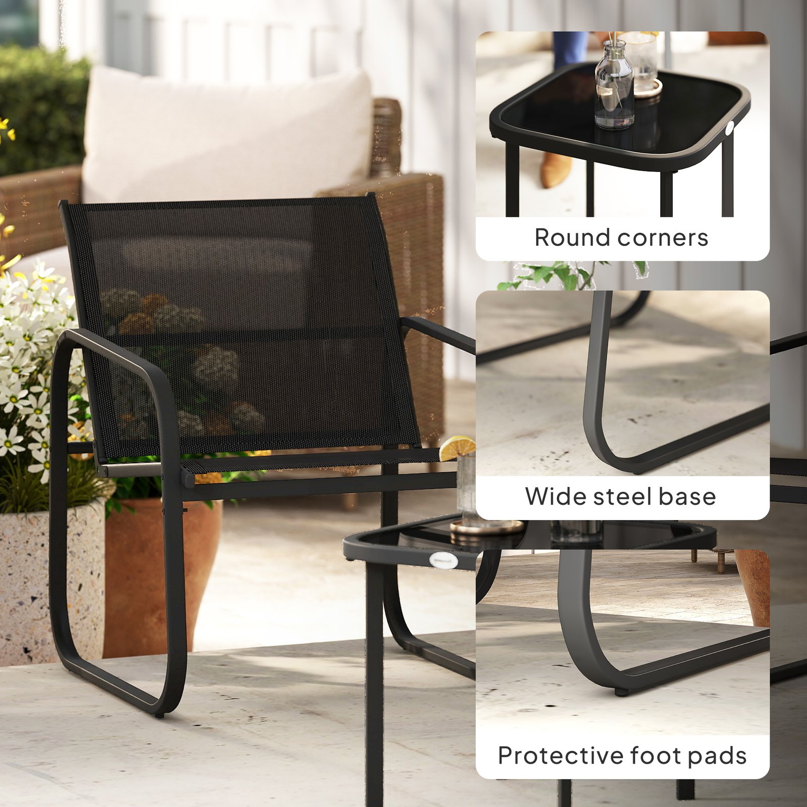 Outsunny Three-Piece Garden Seating Set - Black - Image 8