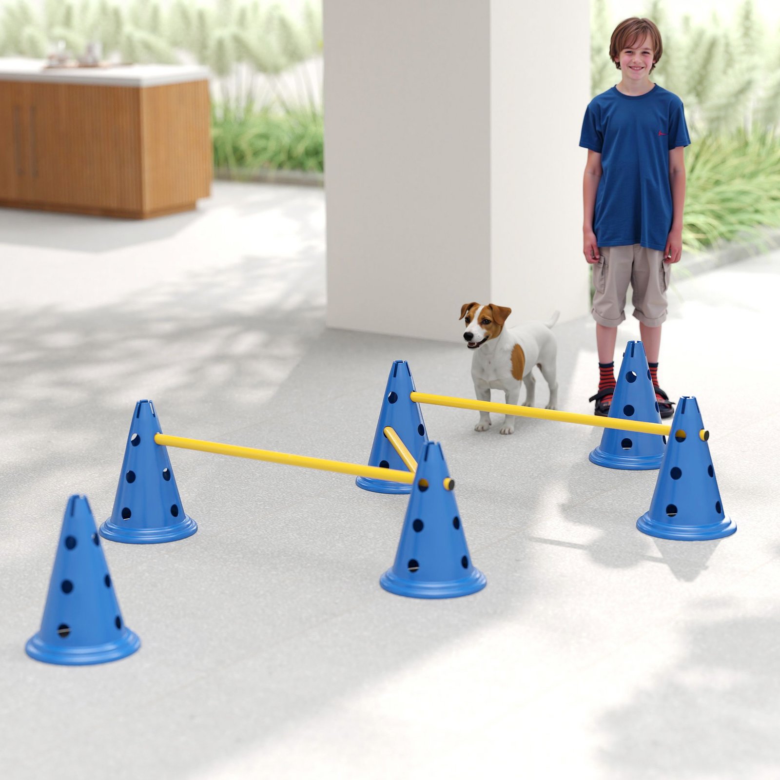 PawHut Dog Agility Equipment Set of Six Cones, Six Poles with Carry Bag, Three-Piece Adjustable Height Jumping Obstacles, Blue - Image 9