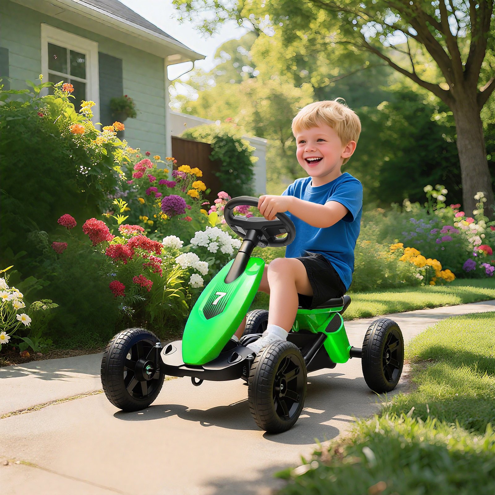 AIYAPLAY Pedal Go Kart for Kids 2-5 Years, with Silent EVA Wheels, Metal Frame, Green - Image 2
