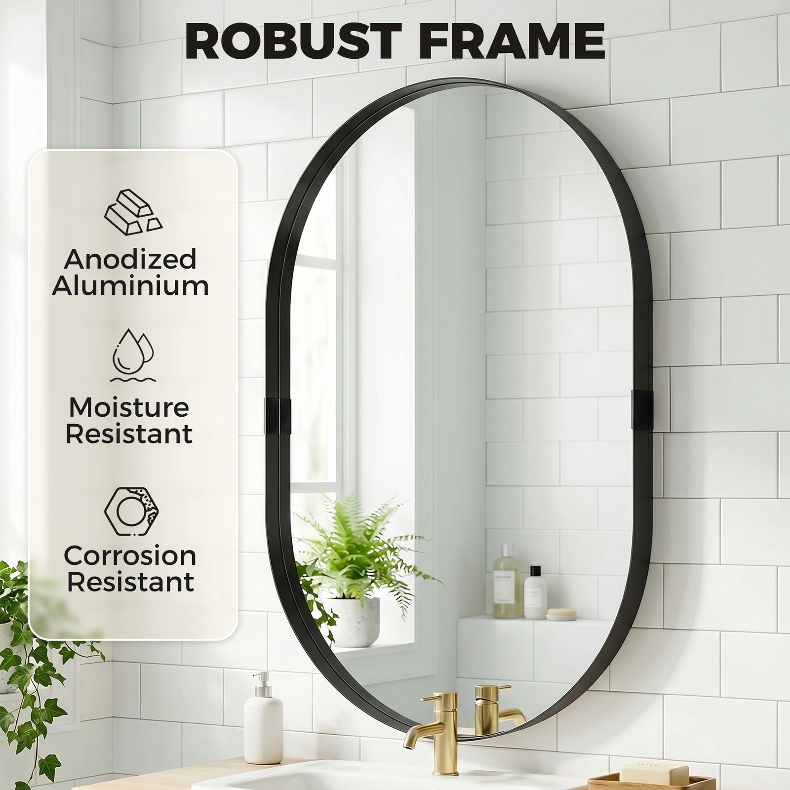 HOMCOM Wall Mirror, Bathroom Mirror with Elevated Aluminium Alloy Frame, 60 x 90 cm, Black - Image 7
