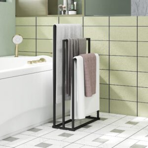 HOMCOM Freestanding Towel Rack, Steel Towel Rail Holder with 3 Bars, Black