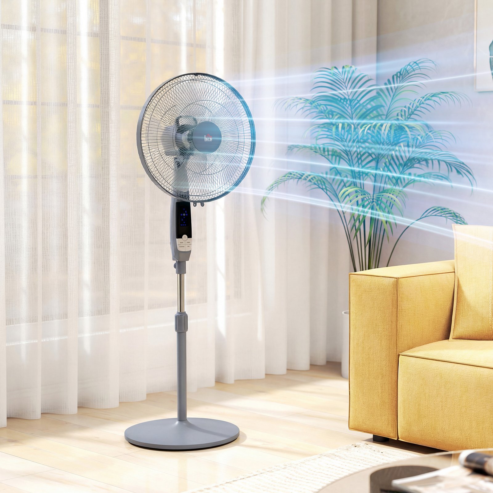 HOMCOM 16in Pedestal Standing Floor Fan, Oscillation Cooling Fan with Remote Control, Grey - Image 2