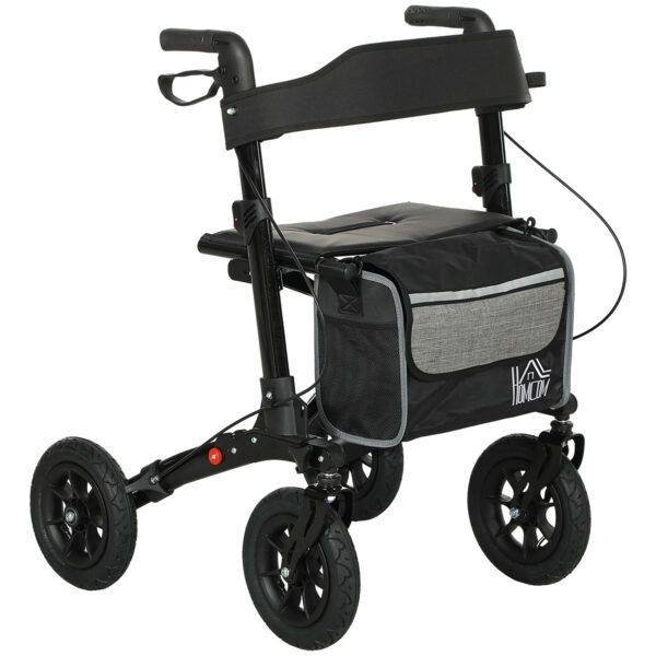 HOMCOM Folding Rollator Walker with Padded Seat, Backrest, Lightweight Walking Frame with Storage Bag, Dual Brakes, All-terrain Wheels, Adjustable Handle Height, 4 Wheeled Walker for Seniors, Black HOMCOM Folding Rollator Walker with Padded Seat, Backrest, Lightweight Walking Frame with Storage Bag, Dual Brakes, All-terrain Wheels, Adjustable Handle Height, 4 Wheeled Walker for Seniors, Black