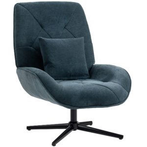 HOMCOM Accent Chair, Chenille Upholstered Swivel Armchair with Lumbar Pillow, High Back, Deep Seat and Metal Legs, Dark Green