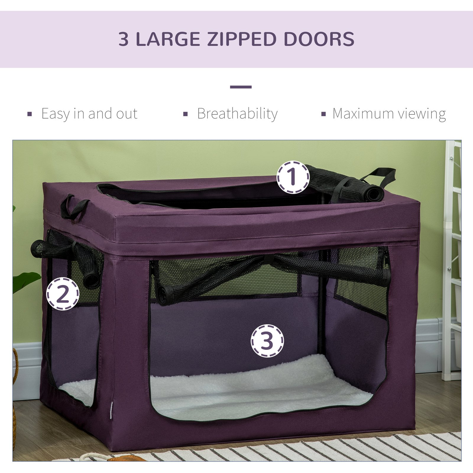 PawHut 80cm Pet Carrier, with Cushion, for Small and Medium Dogs - Purple - Image 8