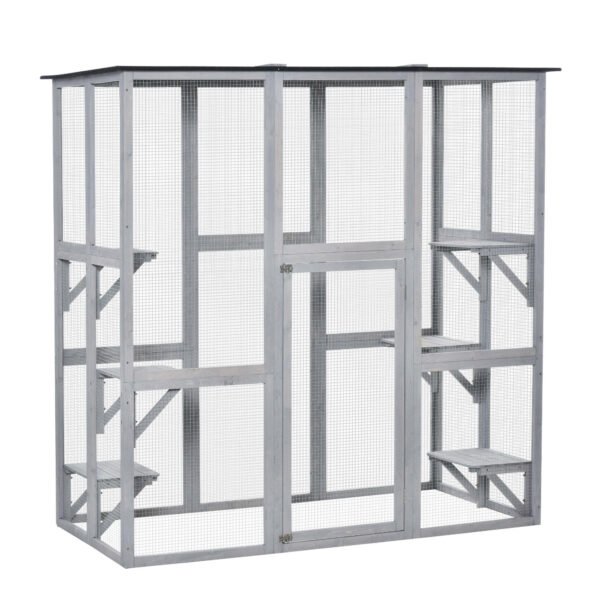 PawHut Wooden Catio Cat Outdoor Enclosure, Cat Cage with Waterproof Roof, Platforms, for Multiple Kittens, 180 x 98 x 180 cm PawHut Wooden Catio Cat Outdoor Enclosure, Cat Cage with Waterproof Roof, Platforms, for Multiple Kittens, 180 x 98 x 180 cm