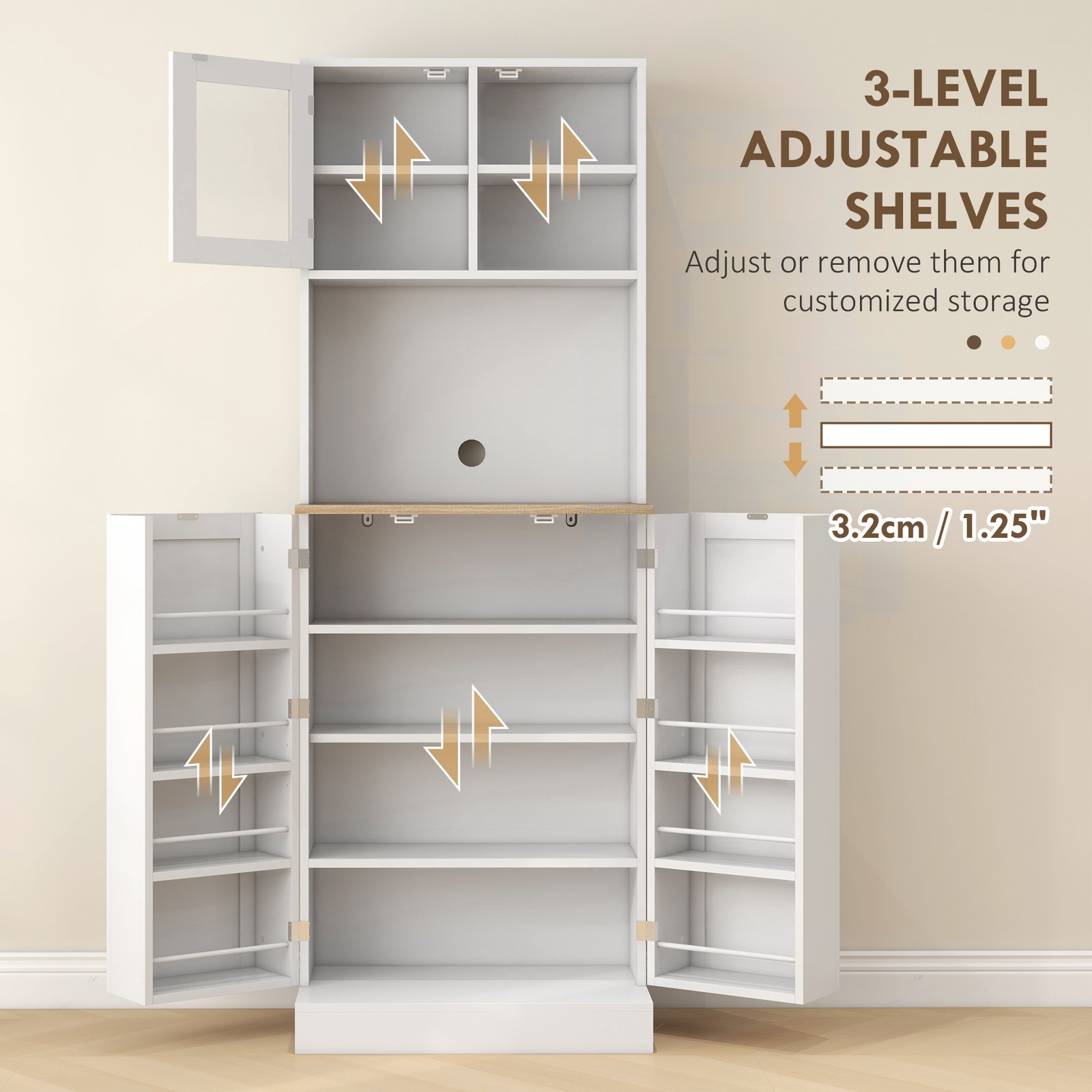 HOMCOM Two-Part Kitchen Storage Cabinet - White - Image 5