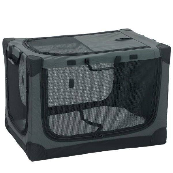 PawHut Soft Dog Crate Pet Travel Crate 76 x 54 x 54 cm with Removable Pad Mesh Window Army Green