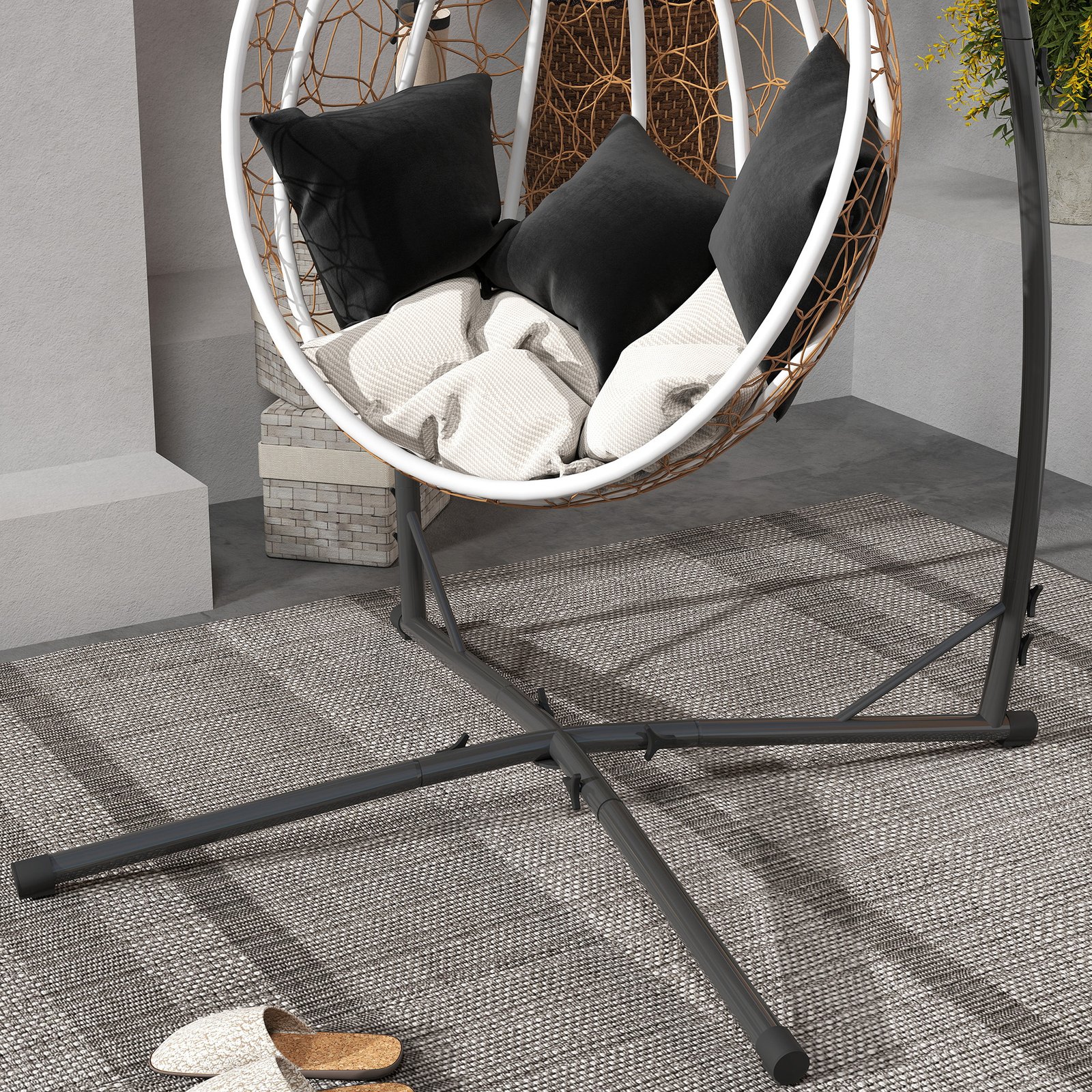 Outsunny Hammock Chair Stand Only, Hanging Chair Stand with X-Shape Base, Heavy Duty Steel Single Hammock Egg Swing Frame for Indoor Outdoor, 150 KG Load Capacity Black - Image 9