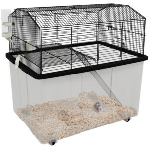 PawHut Two-Tier Gerbil Cage, Hamster Cage for Dwarf Hamster w/ Wheels, Deep Bottom, Food Dish, Water Bottle