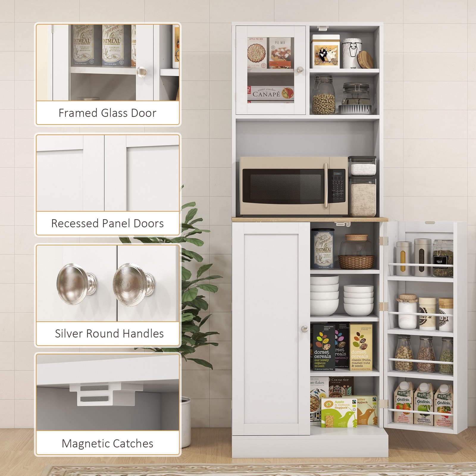 HOMCOM Two-Part Kitchen Storage Cabinet - White - Image 7