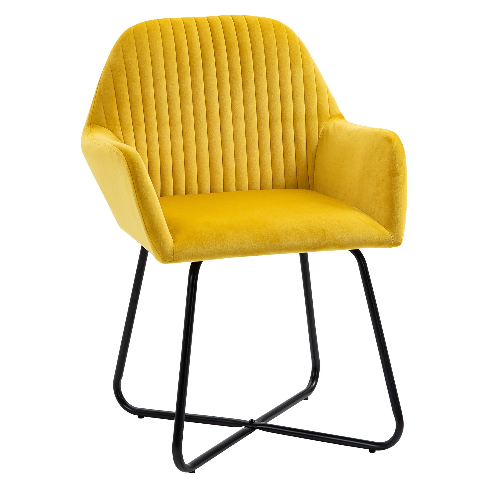 HOMCOM Modern Arm Chair Upholstered Accent Chair with Metal Base for Living Room Yellow - Image 9
