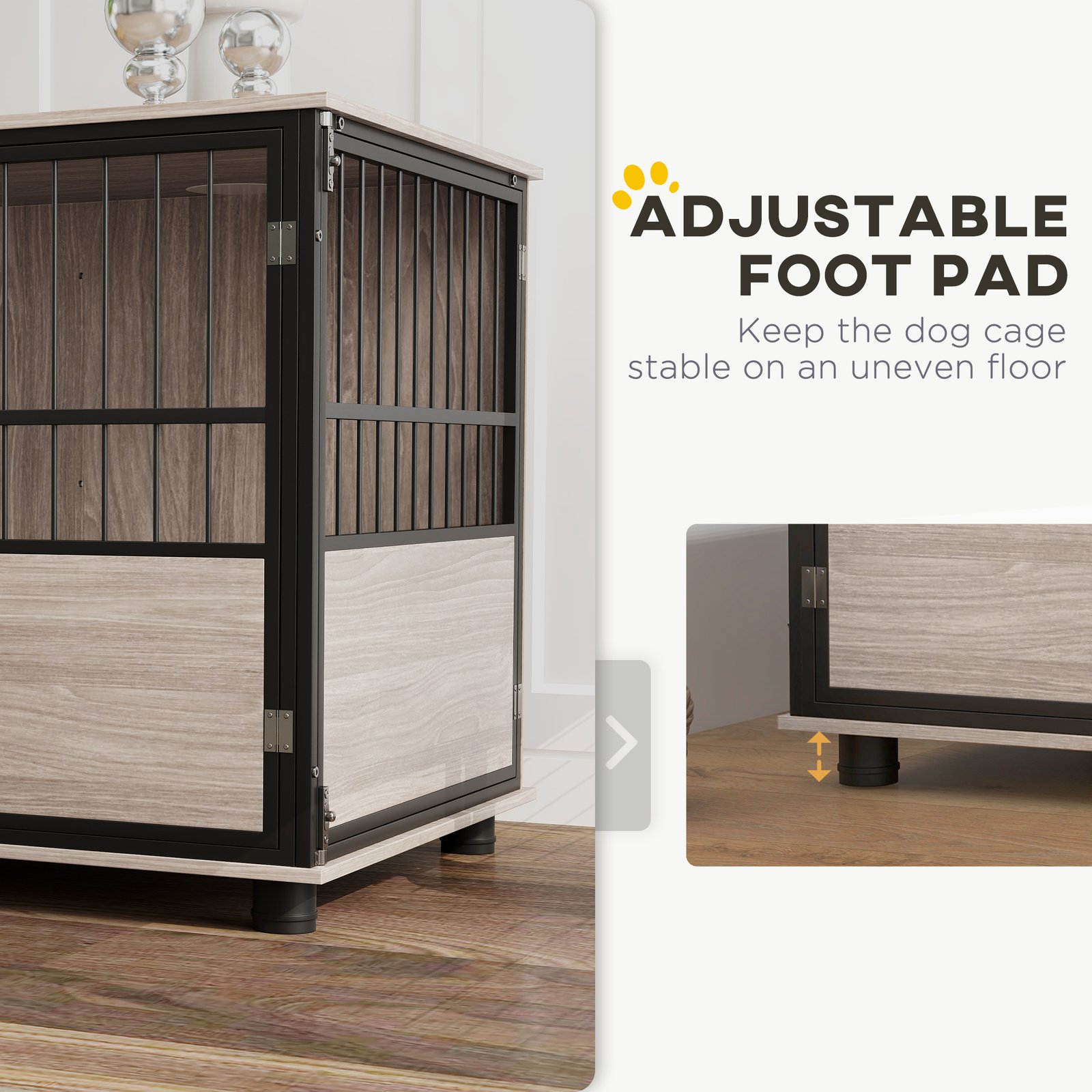PawHut 100cm Furniture Style Dog Crate Dog Cage End Table Indoor with 3 Doors Soft Washable Cushion, for Large Sized Dogs - Image 9